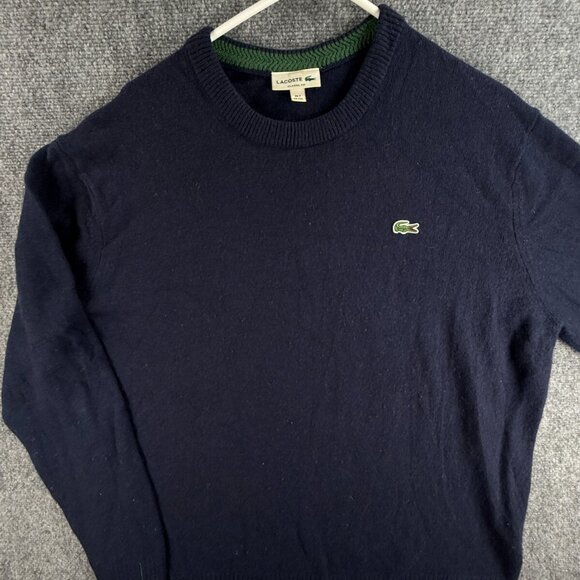 Lacoste Men Sweater Knit Croc Logo Classic Fit 2XL All Wool Navy Blue Crew Neck - Picture 1 of 14